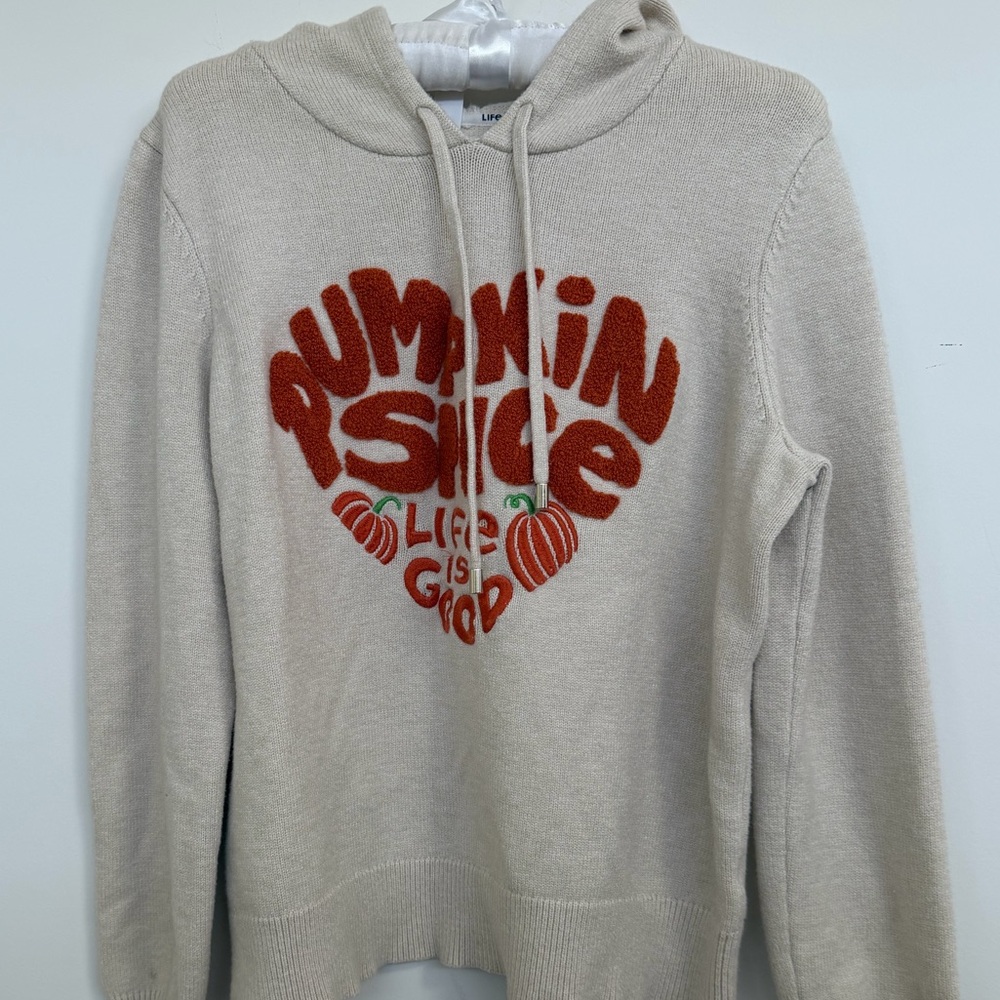 Life Is Good  Pumpkin Spice  Cream  Knit Hoodie Sweater